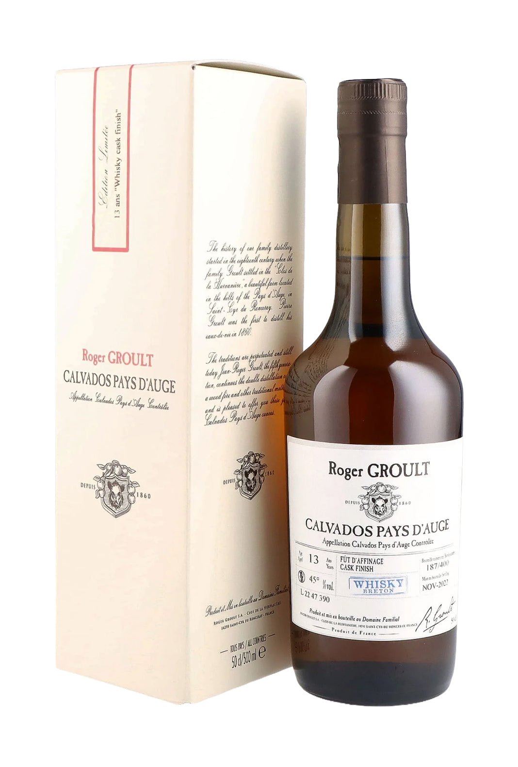 Roger Groult Whisky Cask Finish Calvados 45% 500ml - Calvados : Pays d'Auge - Liquor Wine Cave