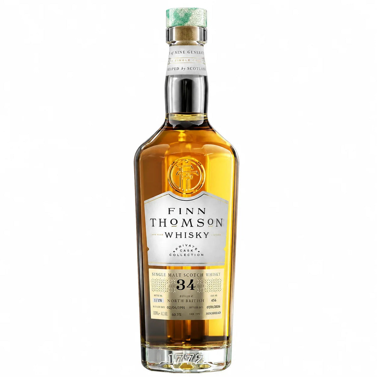 Finn Thomson Whisky North British 1991 34 Year Old single grain 700ml bottle