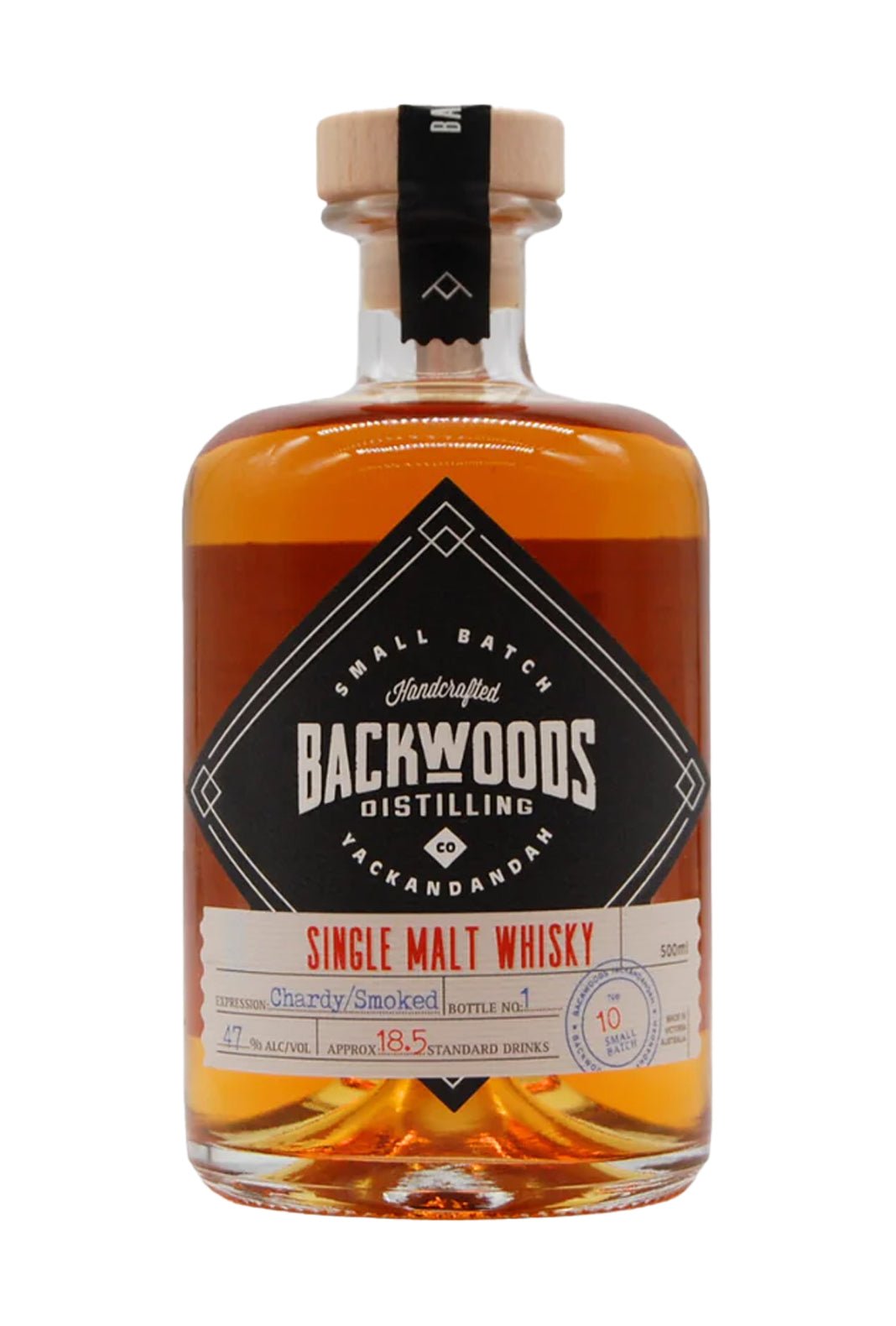 Backwoods Single Malt Batch 10 Chardonnay/smoked 47% 500ml - Whisky - Liquor Wine Cave